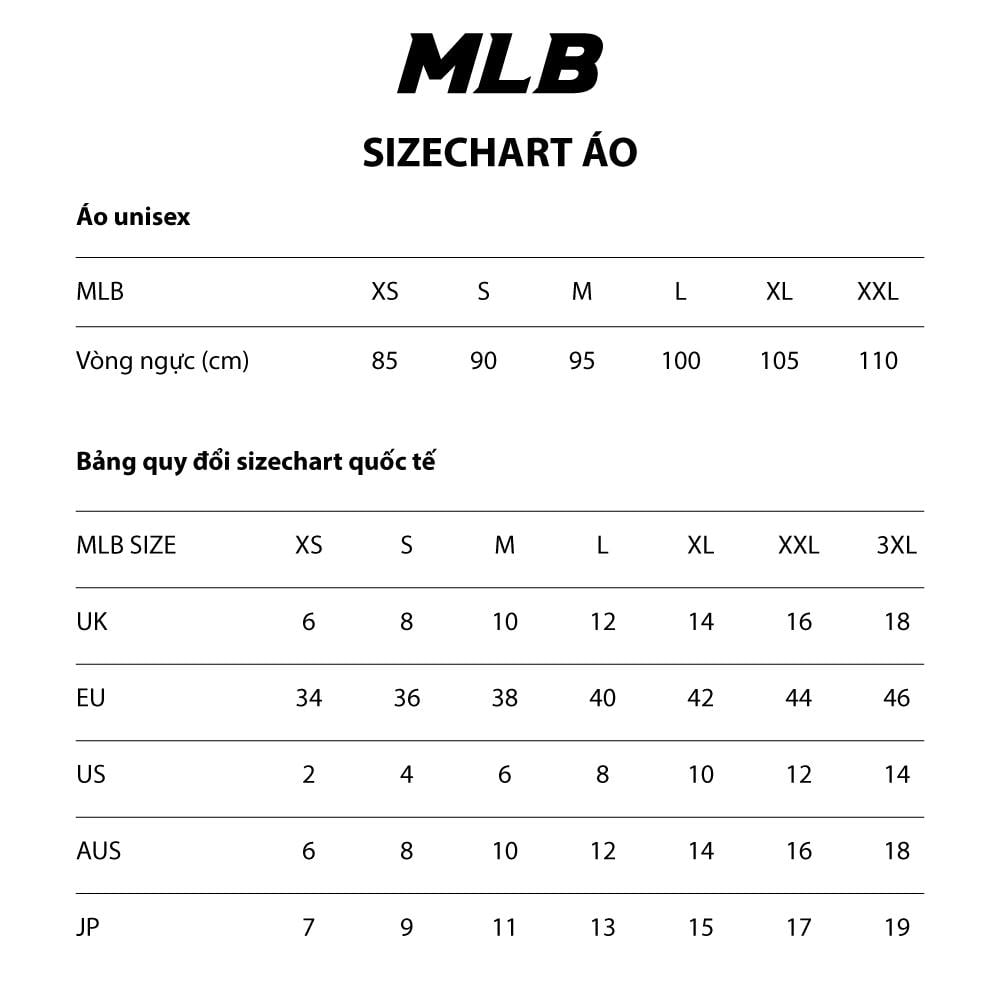 Bảng size áo MLB chuẩn cập nhập mới nhất