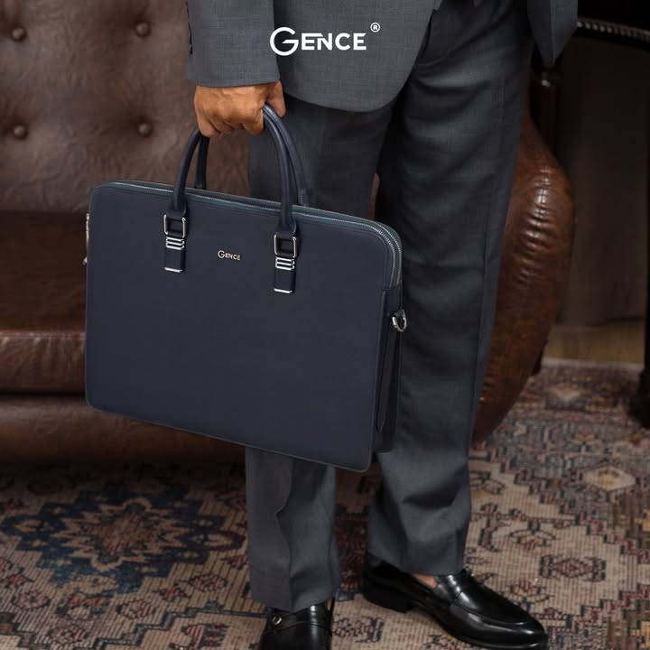 Túi xách nam công sở CDX18 da bò Taiga màu xanh navy mang cùng suit
