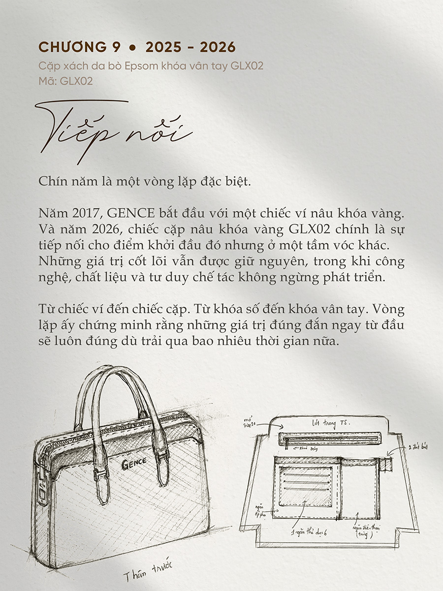 Chiếc cặp nâu khóa vàng GLX02 chính là sự tiếp nối cho điểm khởi đầu nhưng ở một tầm vóc khác